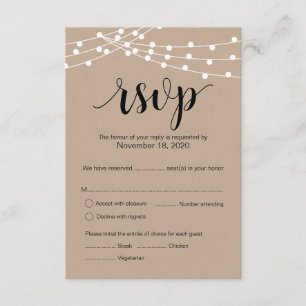 Rustic Kraft String Lights wedding rsvp reply card