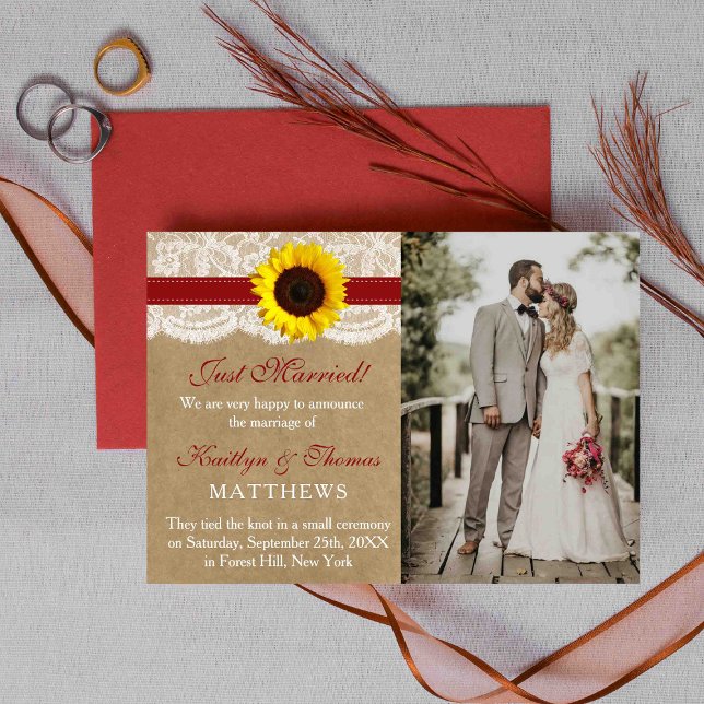Rustic Kraft Sunflower Wedding Photo Marriage Announcement (Creator Uploaded)