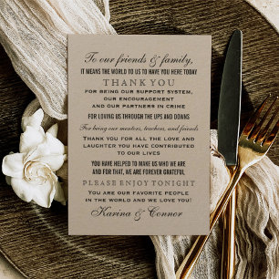 Rustic Kraft Table Wedding Guest Thank You Card