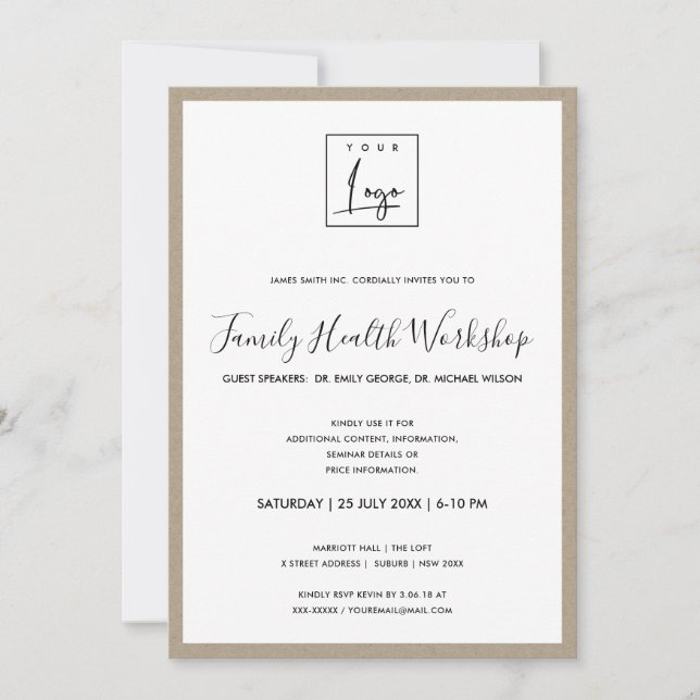 RUSTIC KRAFT TEXTURE YOUR LOGO WORKSHOP EVENT INVITATION (Front)