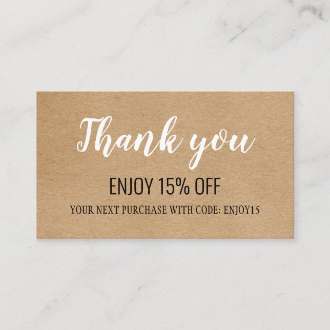 Rustic Kraft Thank You Business Customer Discount Card (Front)