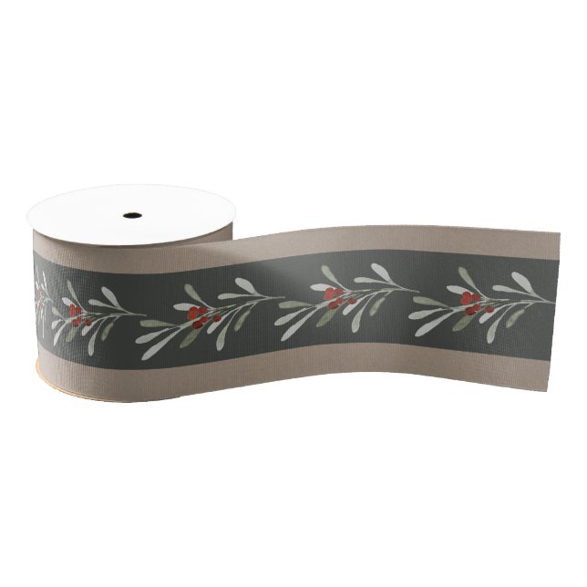 Rustic Kraft Thick Grey Centre Stripe Floral 3" Grosgrain Ribbon (Spool)
