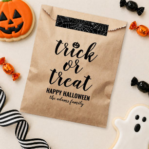 Rustic Kraft Trick or Treat Script Family Name Favour Bag