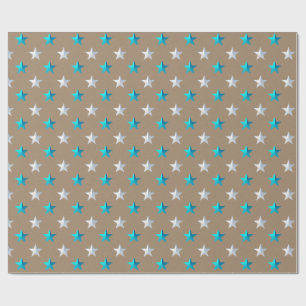 Rustic Kraft Turquoise Blue Silver Holiday Wrapping Paper