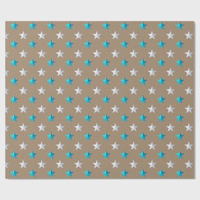 Rustic Kraft Turquoise Blue Silver Holiday Wrapping Paper (Flat)