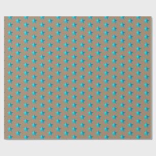 Rustic Kraft Turquoise Blue Stars Wrapping Paper