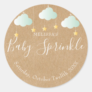 Rustic kraft twinkle sprinkle baby shower classic round sticker