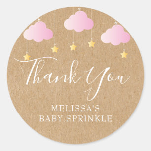 Rustic kraft twinkle sprinkle baby shower pink classic round sticker