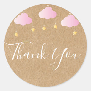 Rustic kraft twinkle sprinkle baby shower pink classic round sticker