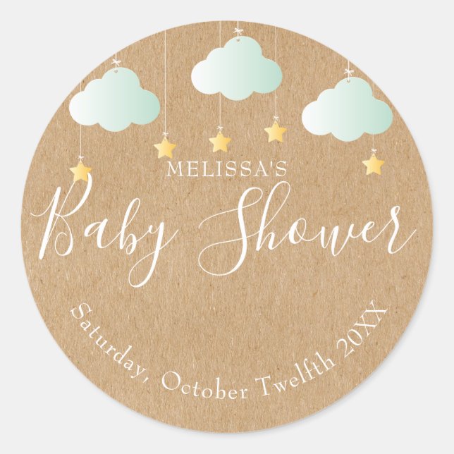 Rustic kraft twinkle twinkle baby shower classic round sticker (Front)