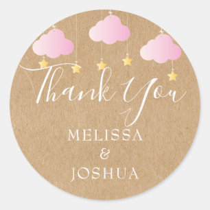 Rustic kraft twinkle twinkle baby shower pink classic round sticker