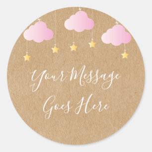 Rustic kraft twinkle twinkle baby shower pink classic round sticker