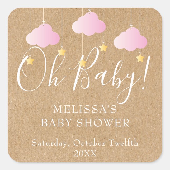 Rustic Kraft Twinkle Twinkle Oh Baby baby shower Square Sticker (Front)