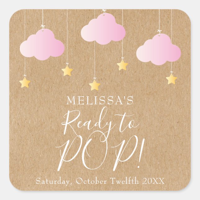 Rustic kraft twinkle twinkle Ready to POP pink Square Sticker (Front)