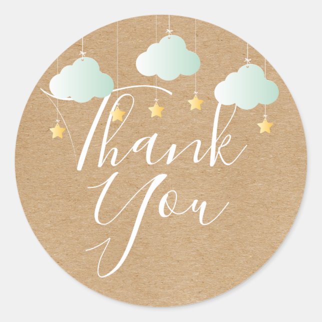 Rustic kraft twinkle twinkle thank you baby shower classic round sticker (Front)