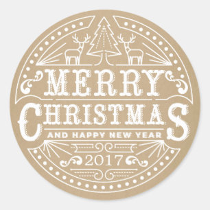 Rustic Kraft Typography Merry Christmas Sticker