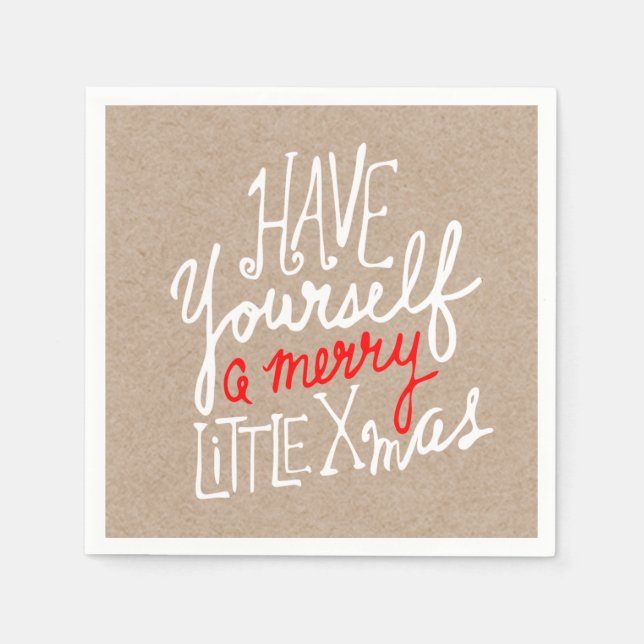 Rustic Kraft Typography Merry Little Holiday Party Napkin (Front)