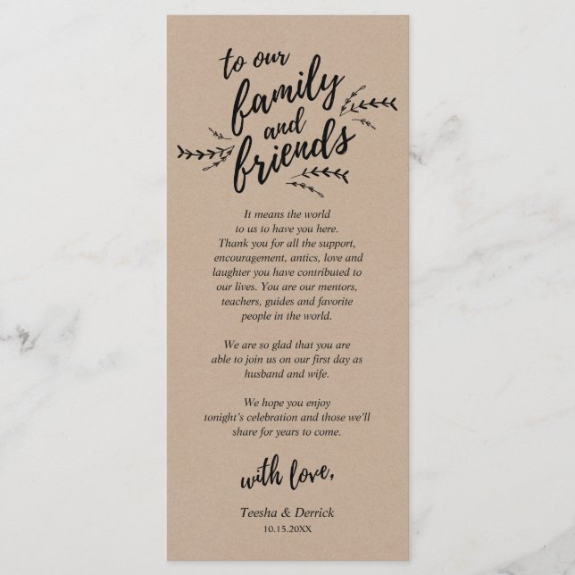 Rustic Kraft Vines, Place Setting Thank You Card (Front)