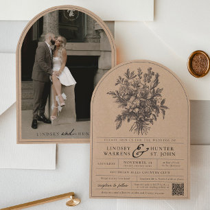 Rustic Kraft Vintage Floral Photo Arch Wedding Invitation