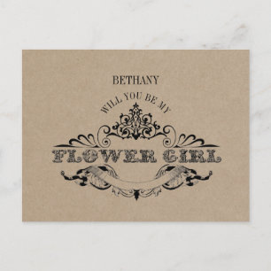 Rustic Kraft Vintage Frame Be My Flower Girl Card