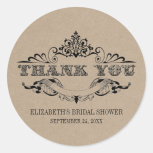Rustic Kraft Vintage Frame Bridal Shower Thank You Classic Round Sticker