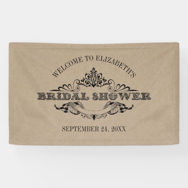Rustic Kraft Vintage Frame Bridal Shower Welcome Banner (Horizontal)