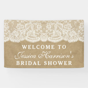 Rustic Kraft & Vintage White Lace Bridal Shower Banner