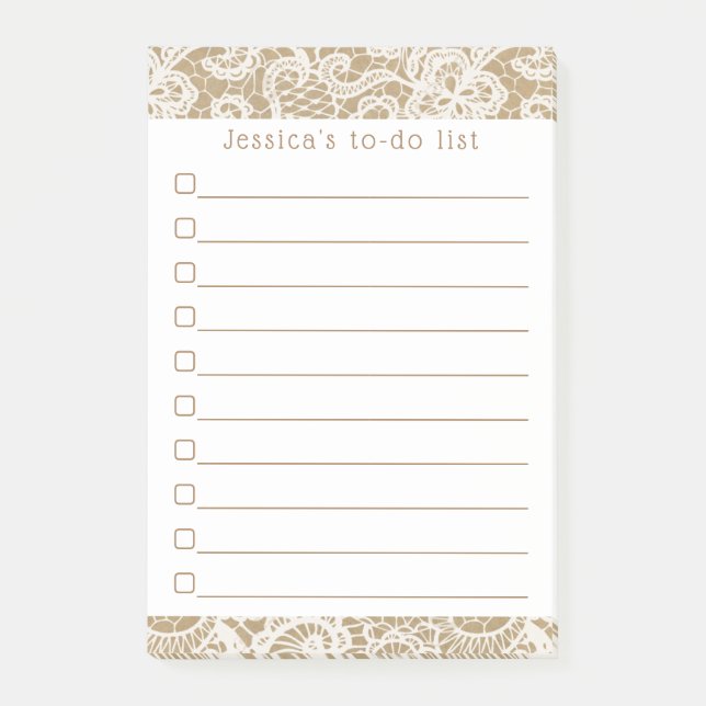 Rustic Kraft & Vintage White Lace Post-it Notes (Front)