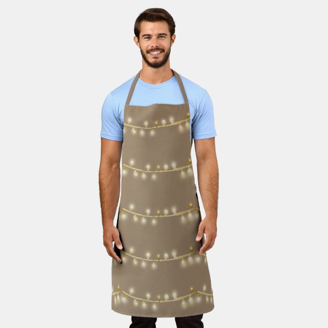 Rustic Kraft Warm White Christmas String Lights Apron (Worn)