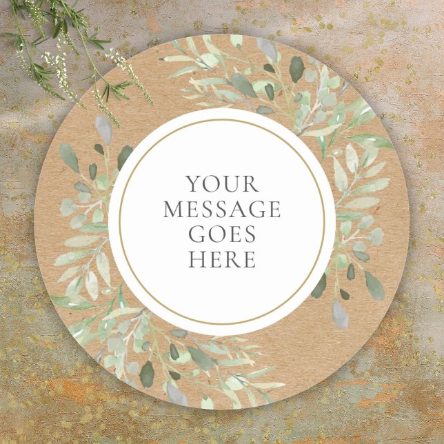 Rustic Kraft Watercolor Greenery Classic Round Sticker (Rustic Kraft Watercolor Greenery Classic Round Sticker)