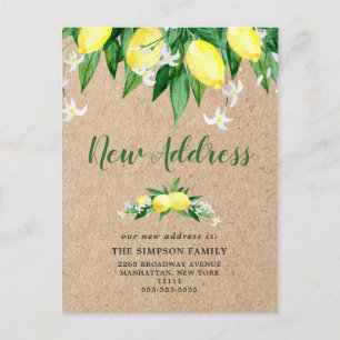 Rustic Kraft Watercolor Lemons Moving Announcement Postcard