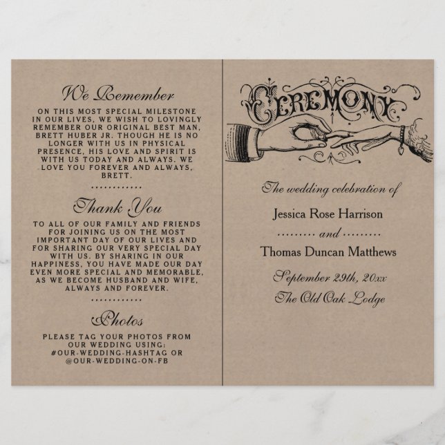 Rustic Kraft Wedding Ceremony Program Templates (Front)