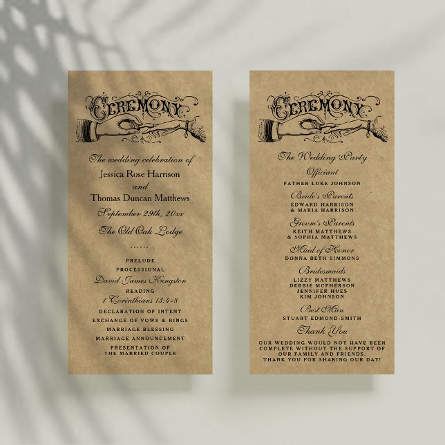 Rustic Kraft Wedding Ceremony Program Templates Rack Card (Creator Uploaded)