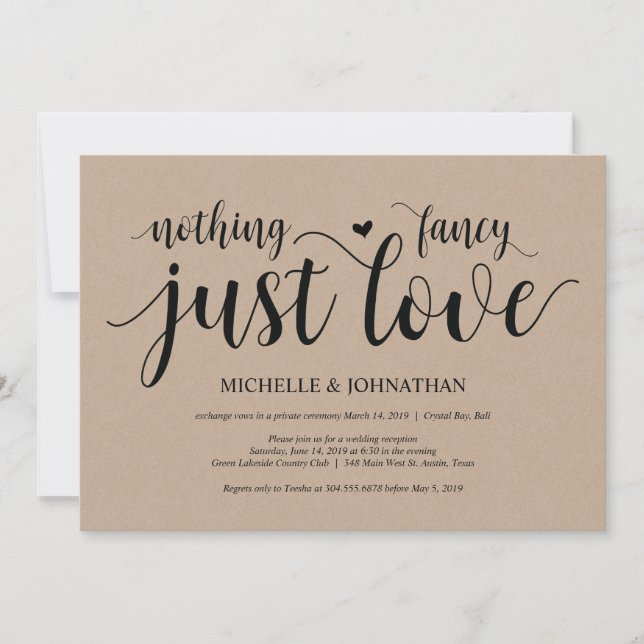 Rustic Kraft Wedding Elopement Reception Invites (Front)