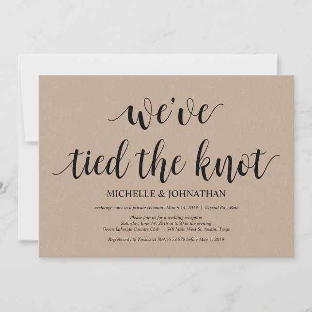 Rustic Kraft Wedding Elopement Reception Invites (Front)