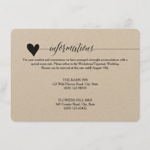 Rustic Kraft Wedding enclosure, heart calligraphy Enclosure Card