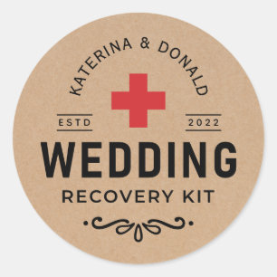 Rustic Kraft Wedding Hangover Recovery Kit  Classi Classic Round Sticker
