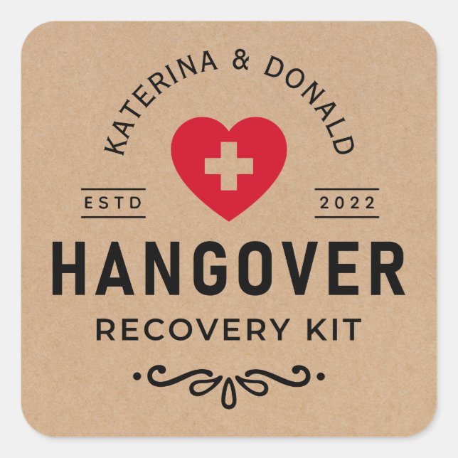 Rustic Kraft Wedding Hangover Recovery Kit  Classi Square Sticker (Front)