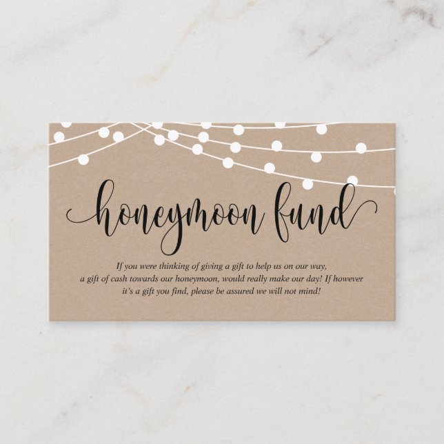 Rustic kraft, Wedding Honeymoon Fund and Wish Enclosure Card (Front)