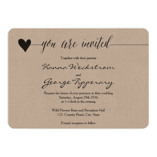 Rustic Kraft Wedding Invite Heart Calligraphy Card Rustic Kraft Wedding Invite Heart Calligraphy Card