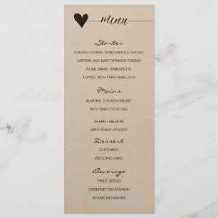 Rustic kraft Wedding Menu heart calligraphy