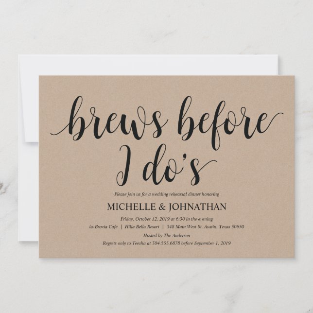 Rustic Kraft Wedding Rehearsal Dinner Invites (Front)