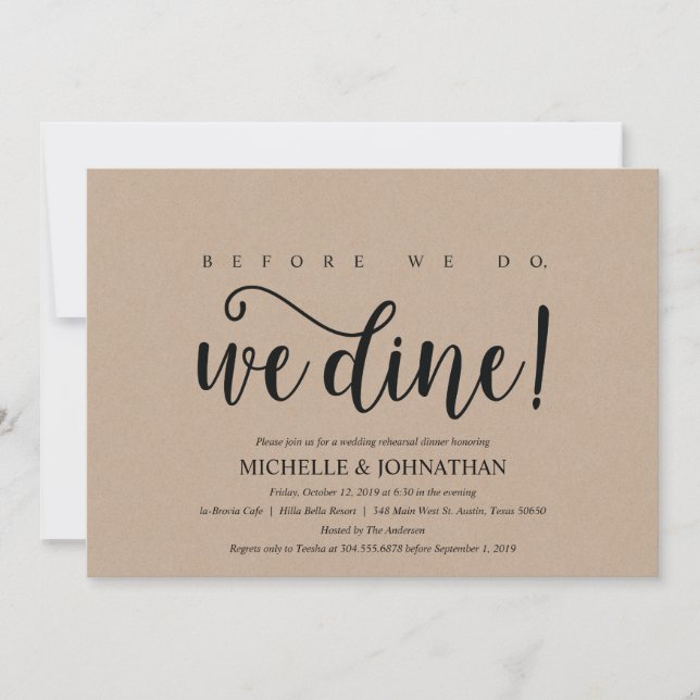 Rustic Kraft Wedding Rehearsal Dinner Invites (Front)