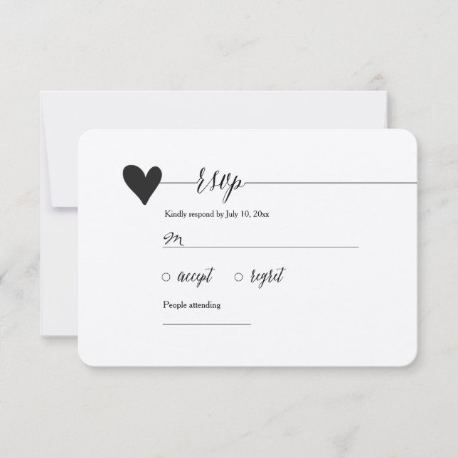 Rustic Kraft Wedding RSVP, heart calligraphy RSVP Card (Front)