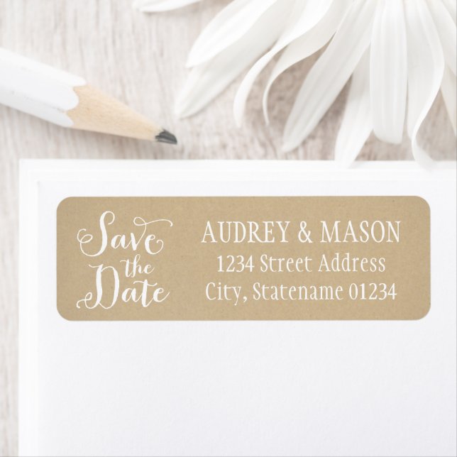 Rustic Kraft Wedding Save the Date Return Address Label (Insitu)