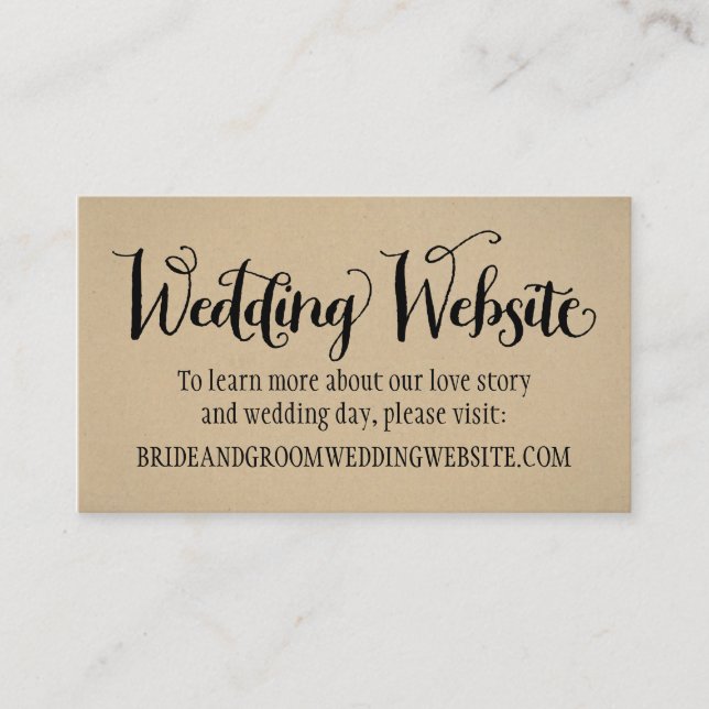 Rustic Kraft Wedding Website Black Script Enclosure Card (Front)