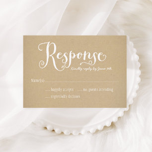 Rustic Kraft Wedding White Script RSVP Card