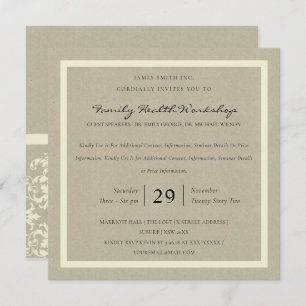 RUSTIC KRAFT WHITE DAMASK CLASSIC WORKSHOP EVENT INVITATION