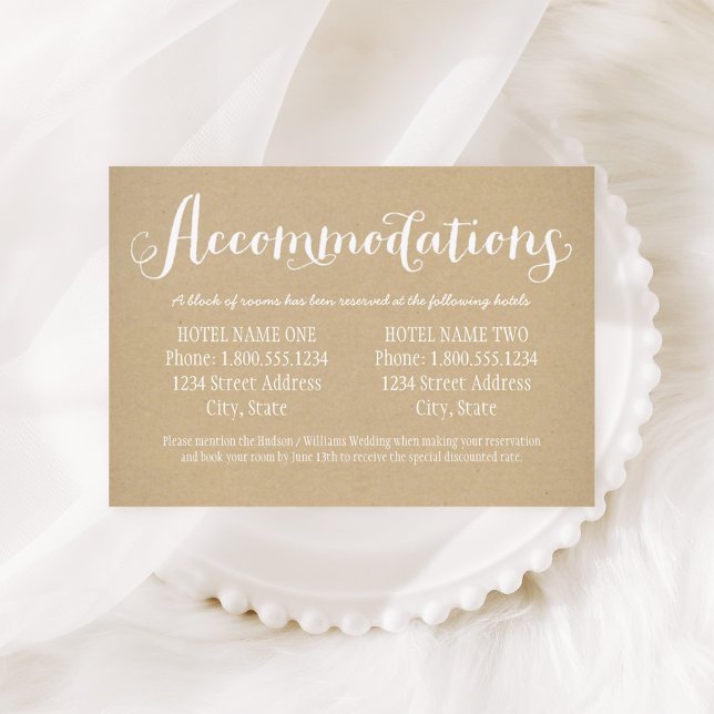 Rustic Kraft White Script Wedding Accommodations Enclosure Card (Creator Uploaded)