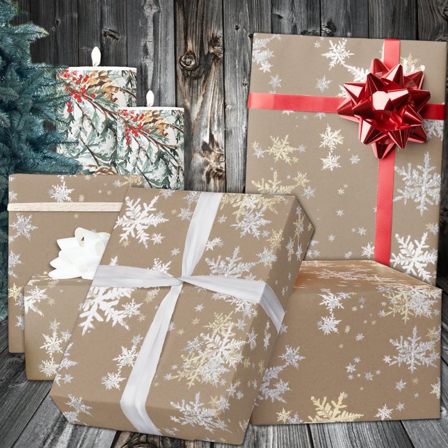 Rustic Kraft White Silver Gold Snowflakes Wrapping Paper (Rustic Kraft White Silver Gold Snowflakes Wrapping Paper
in 6 and 15 foot long 30)